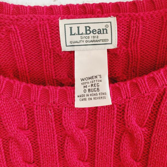 VTG LL Bean Womens Red Cable Knit Sweater Cotton Fisherman Pullover Holiday SZ M - Picture 3 of 7